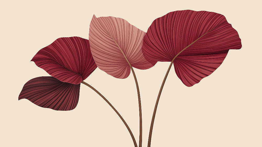 Large-scale burgundy palm leaf pattern design file showcasing intricate details and rich color palette