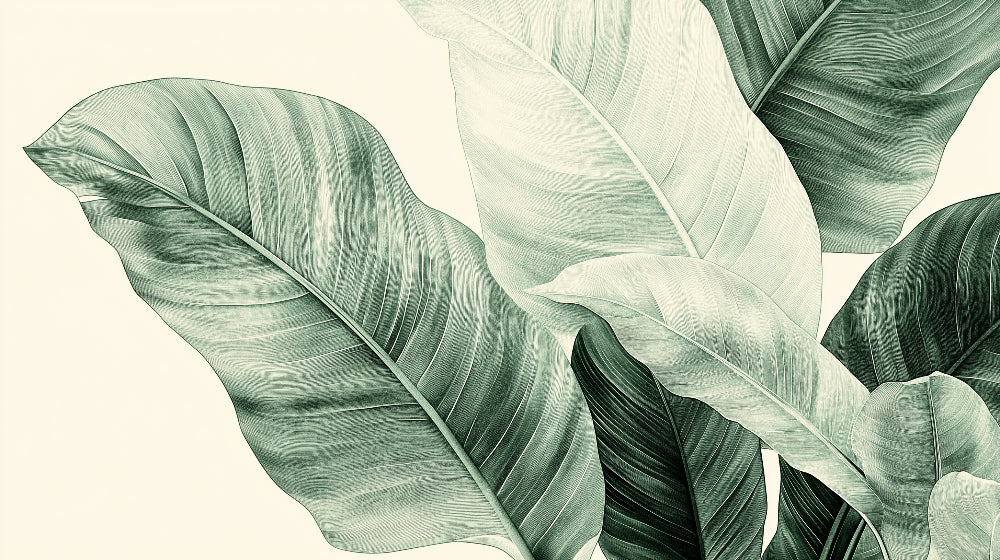 Large banana leaves design file showing detailed tropical pattern and natural green tones