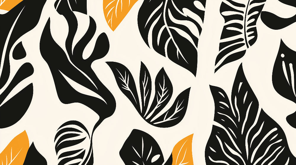 Tropical Leaf Wallpaper design file showing detailed black and orange botanical pattern