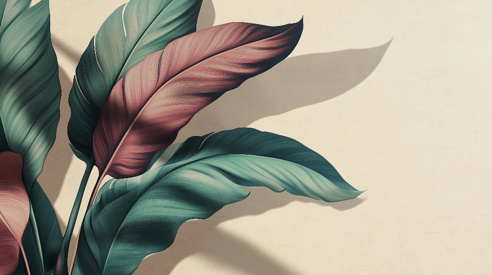 Large-scale botanical wall mural design file showing detailed green and rose leaf pattern