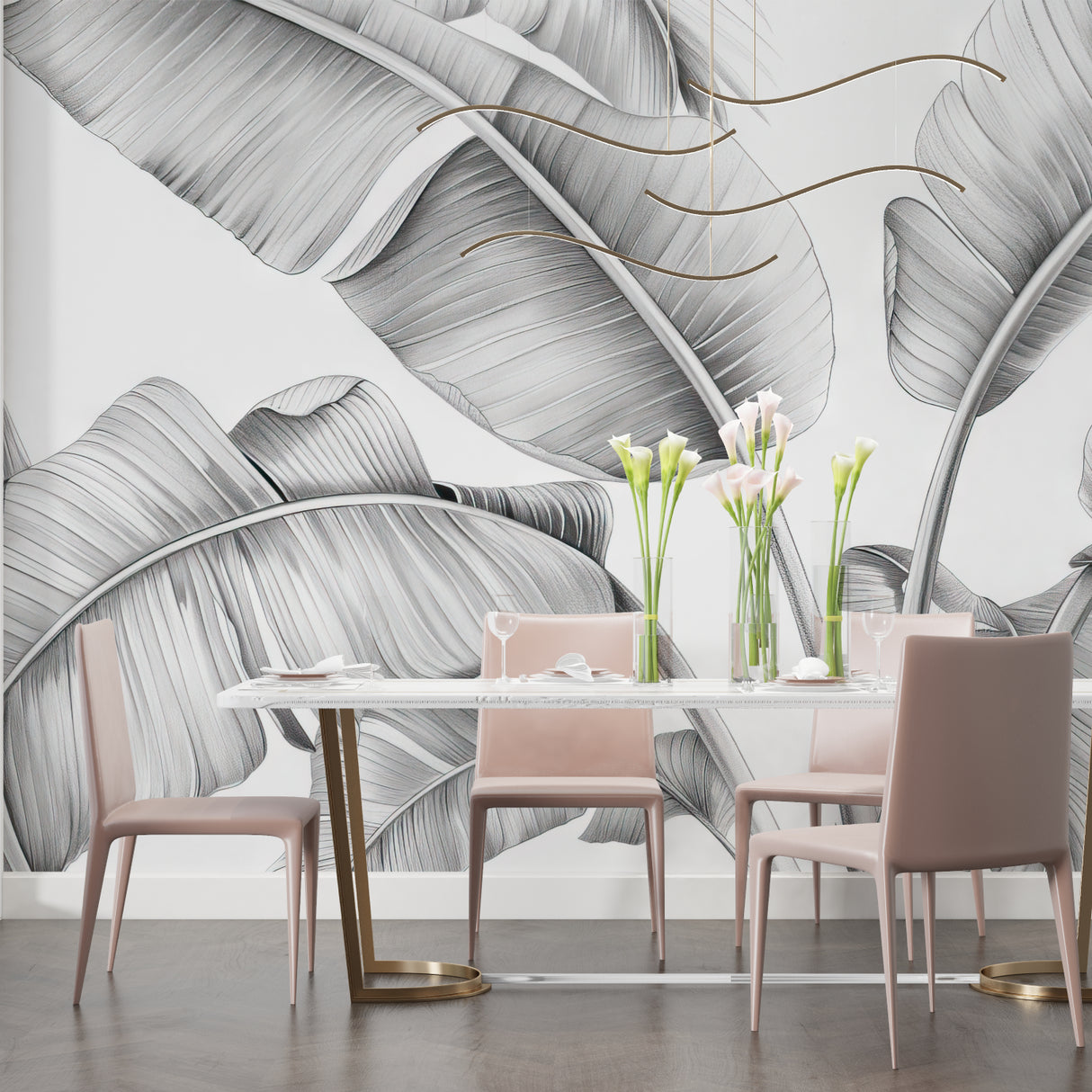 Monochrome botanical print making statement in hallway entrance