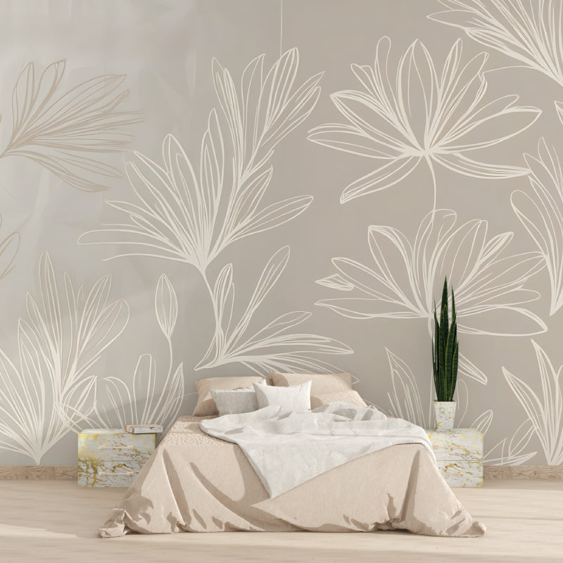 Entryway decorated with minimalist tropical leaves wallpaper showing scale