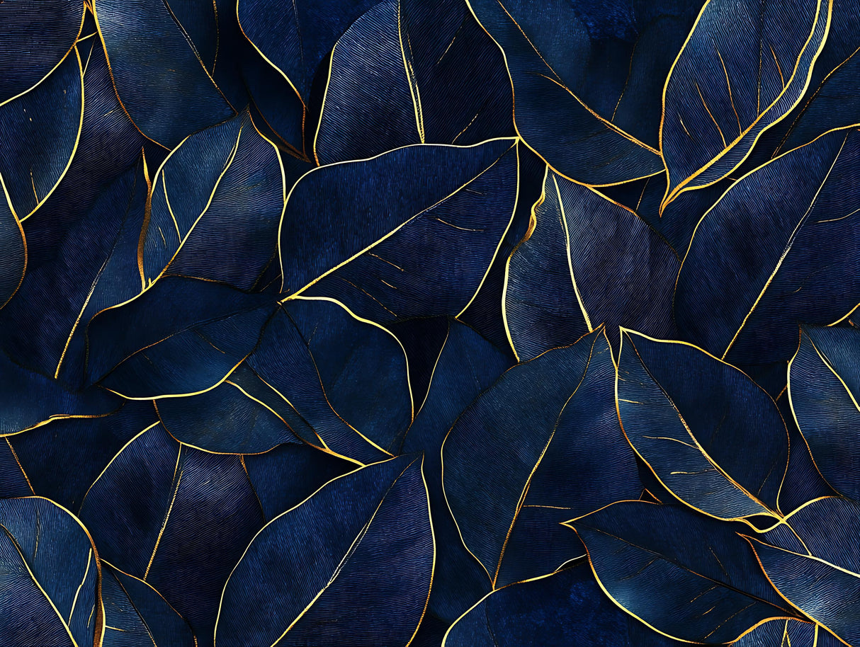 Tropical leaf pattern design file showing detailed gold veining on navy background