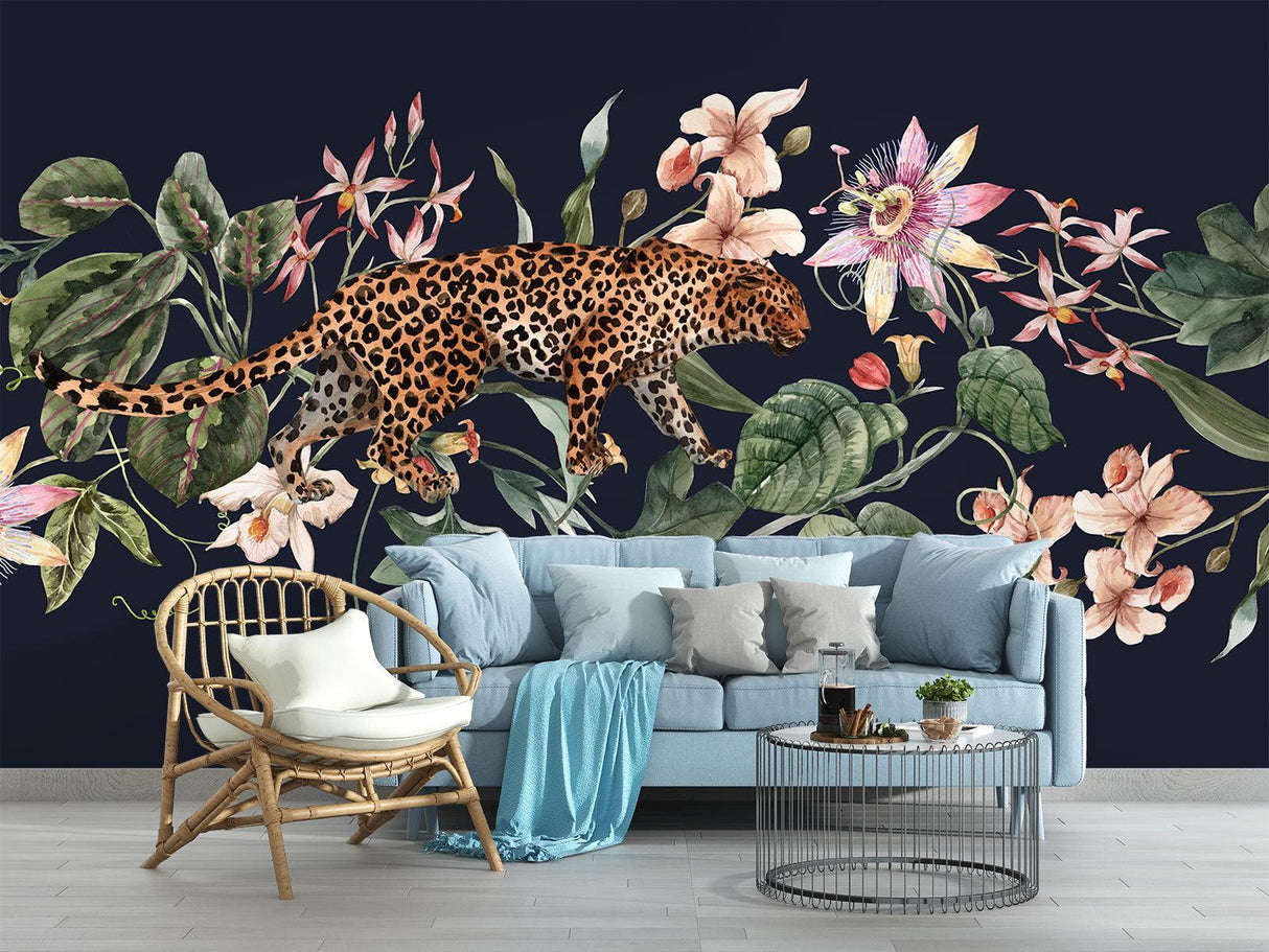 Exotic jungle cat design enhancing boutique fitting room