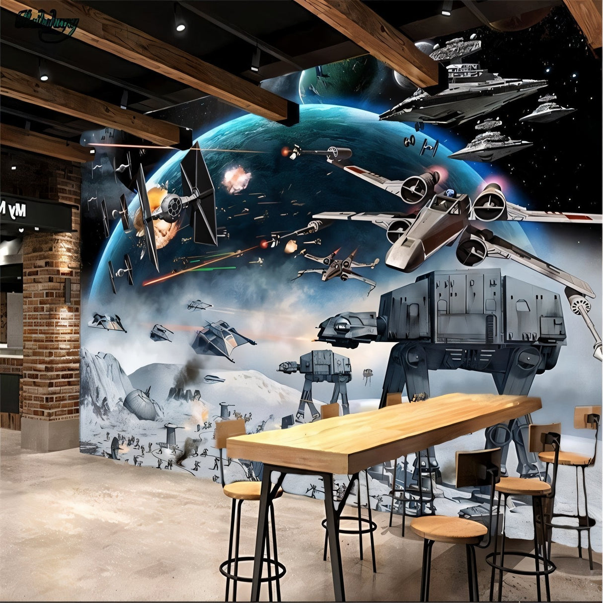 3D palm leaves wallpaper in home office space