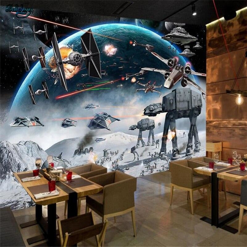 Botanical wall mural in restaurant showing textural details