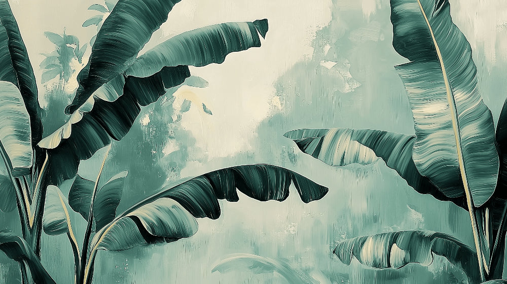 Banana leaf wallpaper design file showing detailed emerald green botanical pattern