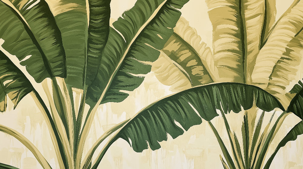 Large banana leaf design file showing detailed green fronds on beige background