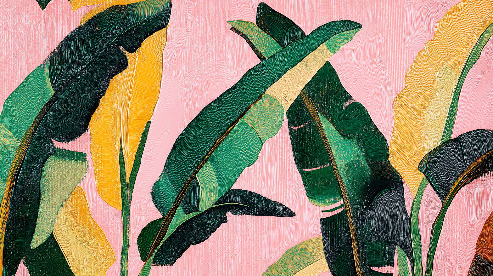 Banana leaf art design file showing detailed pink and green tropical pattern