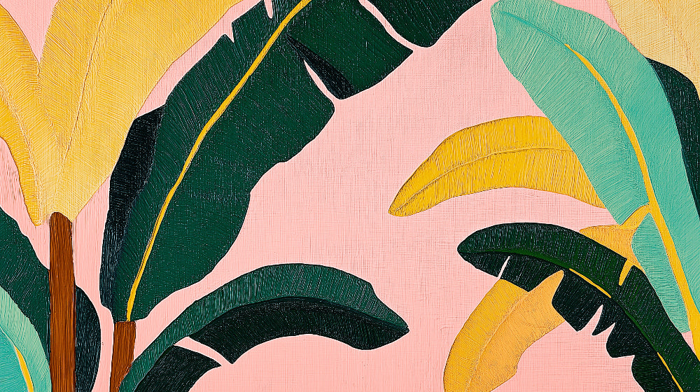 Banana leaf wallpaper design file showing detailed pink and green tropical pattern