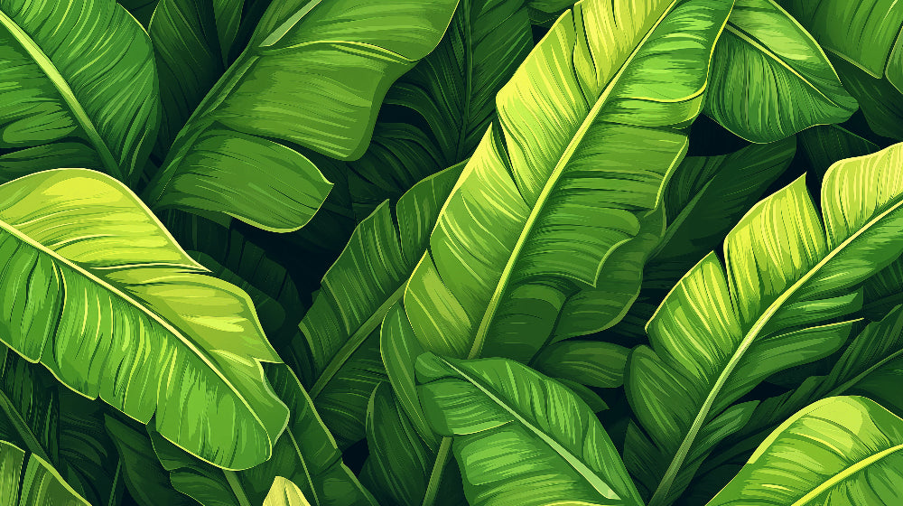 Banana leaf pattern design file showing detailed tropical leaves in rich green tones