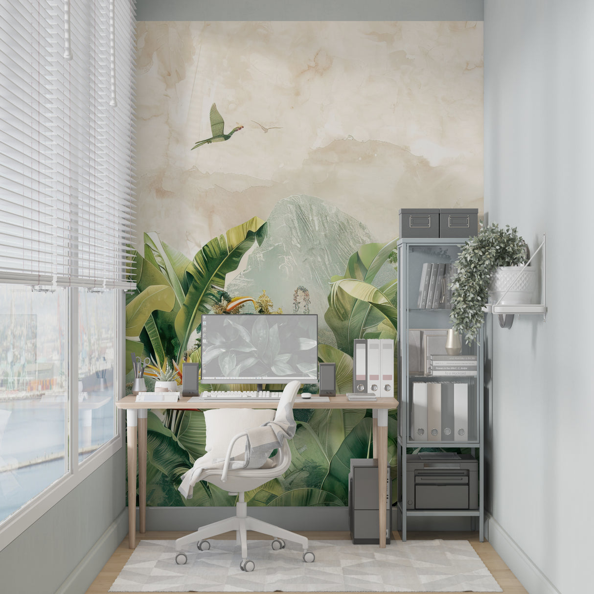 Paradise birds wallpaper creating a statement wall in an entryway