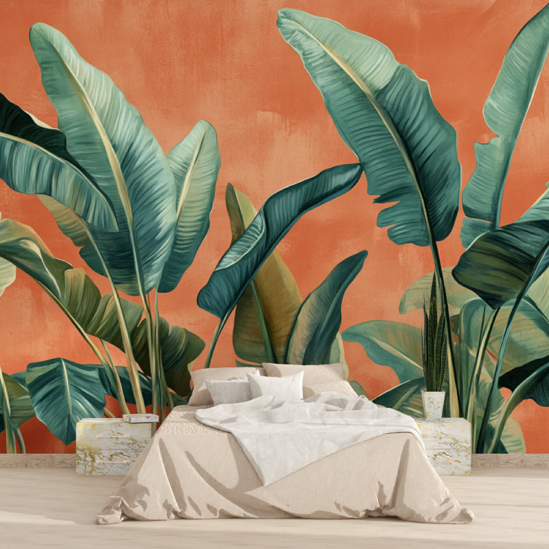 Banana leaf pattern making statement in modern entryway with natural decor