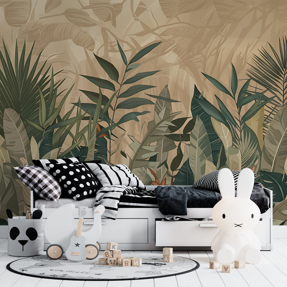 Botanical wallpaper making a statement in a home office space