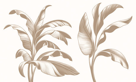 Beige banana leaf wallpaper design file showing detailed botanical line art pattern