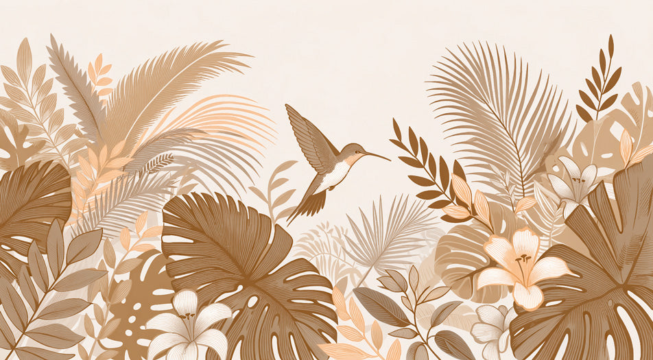 Beige Hummingbird Paradise design file showing detailed tropical pattern with palm leaves and birds