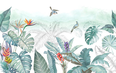 Tropical paradise design file showing detailed monstera leaves and exotic birds pattern