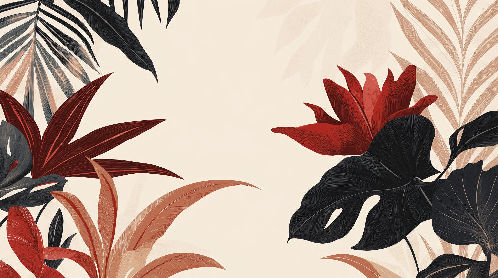 Large-scale black and burgundy tropical leaf pattern design file showing intricate botanical details