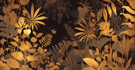 Black and gold tropical wallpaper design file showing detailed palm and foliage pattern