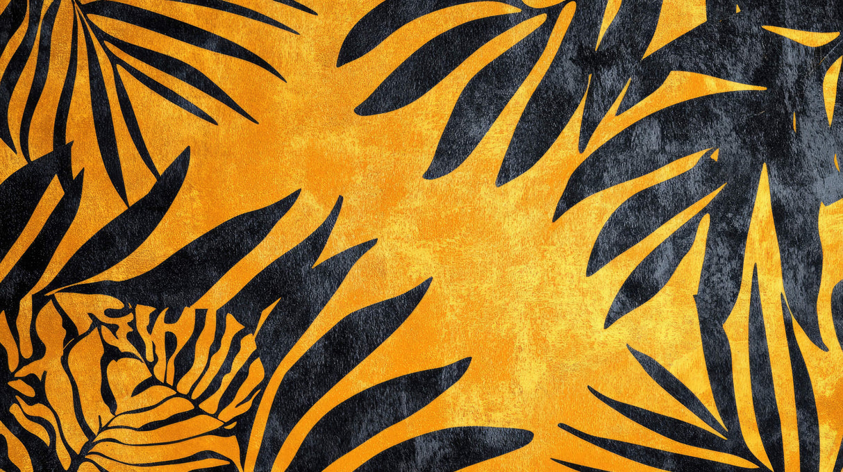 Black and gold tropical leaf pattern design file showing intricate palm details