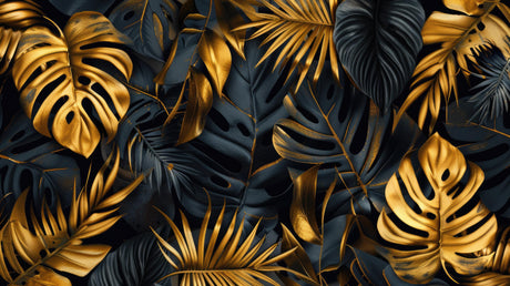 Design file of black and gold Monstera leaf pattern showing intricate detail