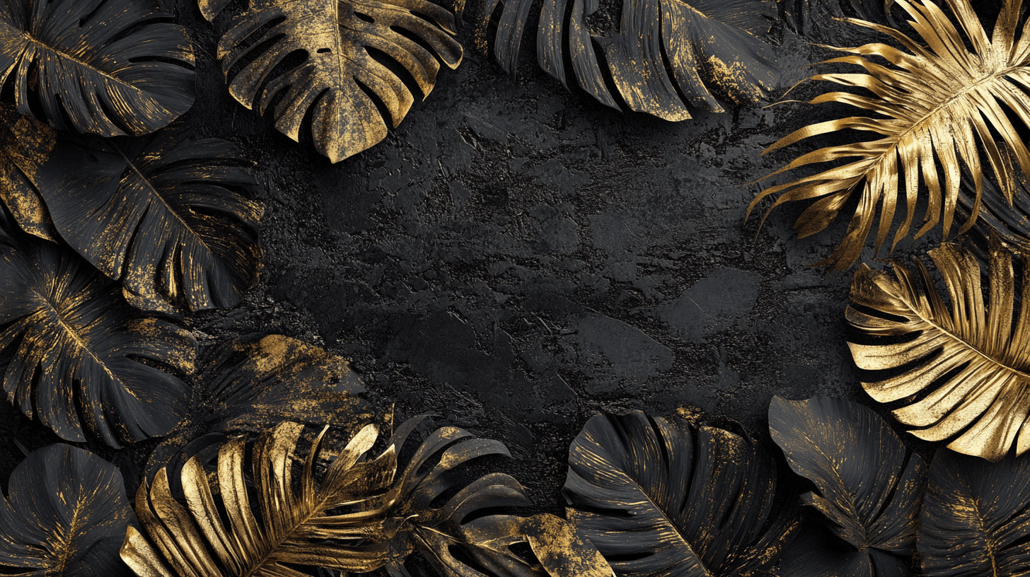 Design file of black and gold Monstera leaf pattern with metallic details