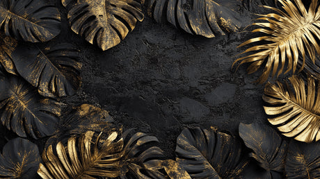 Design file of black and gold Monstera leaf pattern with metallic details