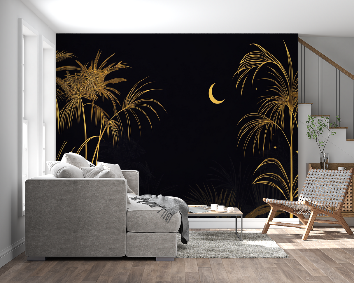 Night scene palm wallpaper bringing elegance to home office space