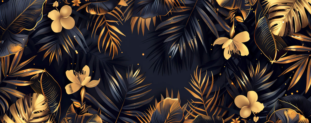 Design file of black and gold palm leaf pattern showing intricate metallic details
