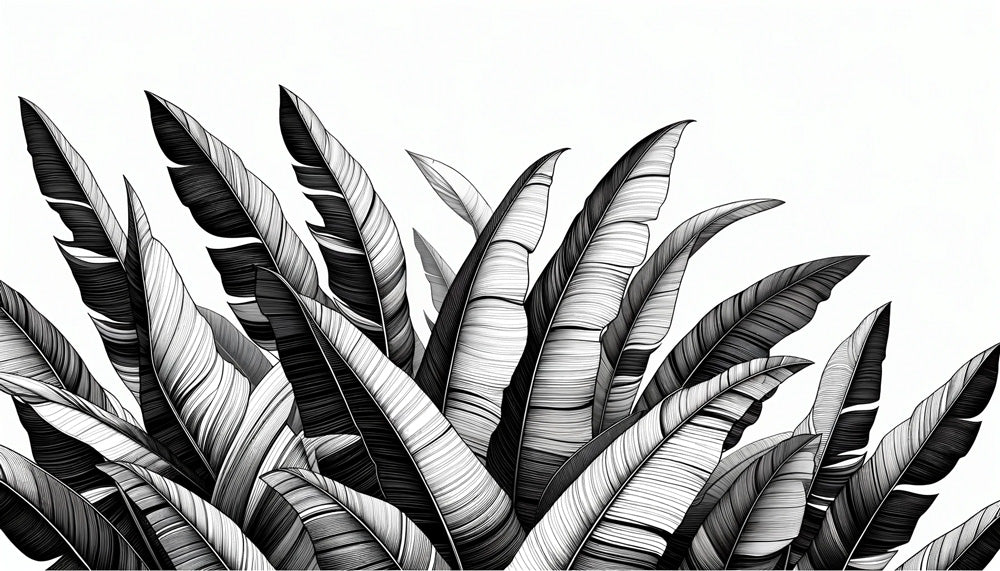 Black and white banana leaf wallpaper design file showing detailed botanical pattern