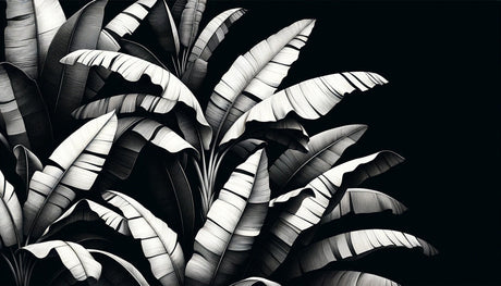 Banana leaf wallpaper design file showing detailed monochrome pattern