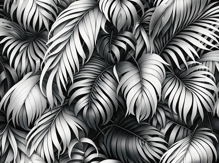 Black and white Monstera leaf pattern design file showing detailed botanical illustration