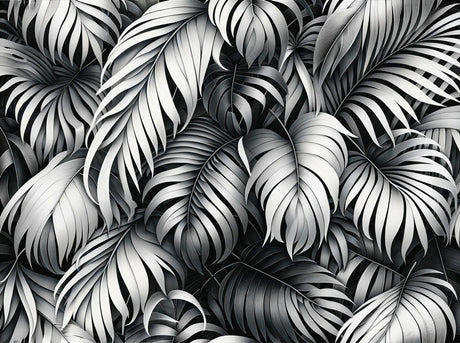 Black and white Monstera leaf pattern design file showing detailed botanical illustration
