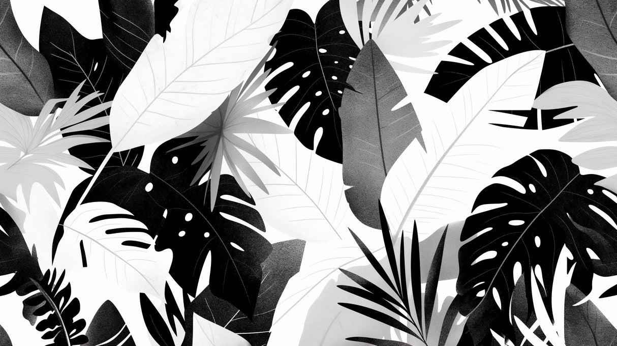 Large scale black and white Monstera leaf pattern design file showing intricate botanical details