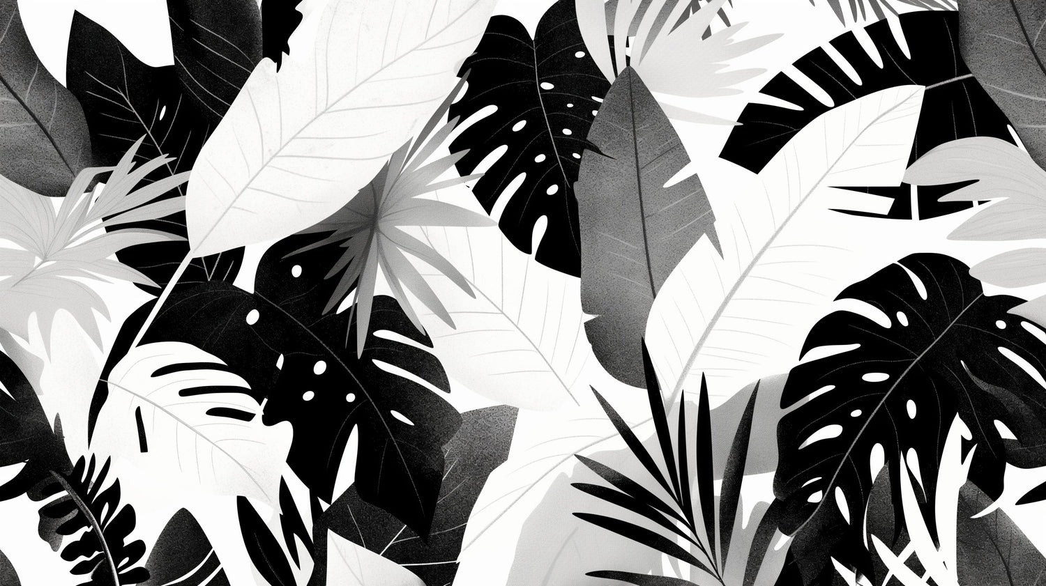 Large scale black and white Monstera leaf pattern design file showing intricate botanical details