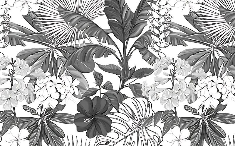 Monstera leaf pattern design file showing detailed black and white tropical motif on white background