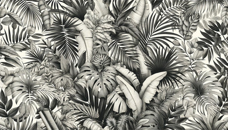 Monstera leaf wallpaper design file showing detailed black and white botanical pattern