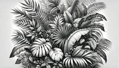 Black and white Monstera leaf wallpaper design file showing detailed botanical pattern