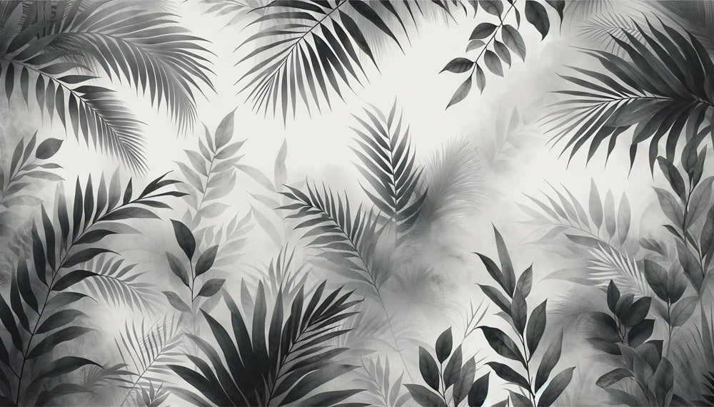 Black and white palm leaves pattern design file showing detailed botanical illustration