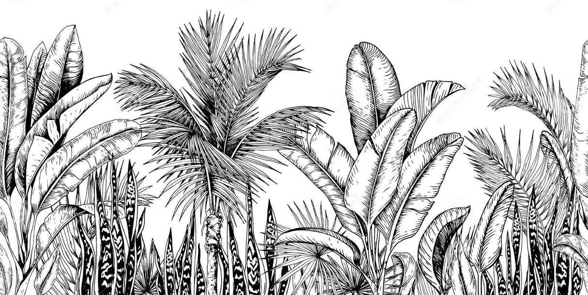 Black and white palm leaves design file showing intricate botanical pattern detail