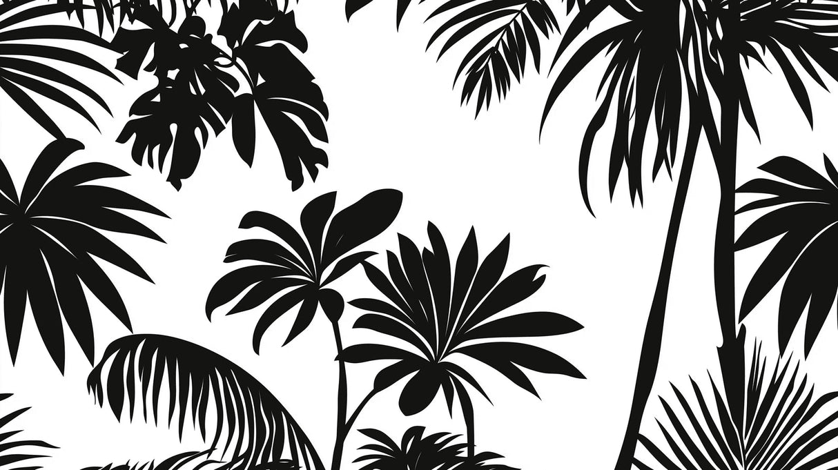 Black and white tropical palm leaves design file showing detailed leaf pattern and crisp contrasts