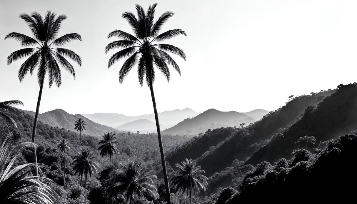 High-resolution design file showing detailed palm trees and mountain silhouettes pattern