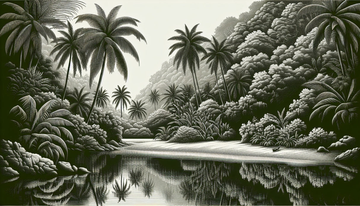 Black and white palm tree design file showing detailed tropical leaves and shadows pattern