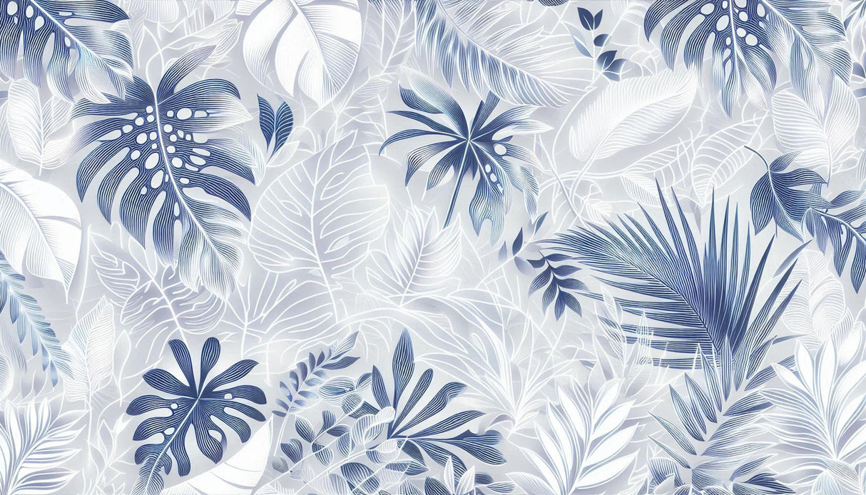 Blue monstera and palm leaves design file showing intricate pattern details