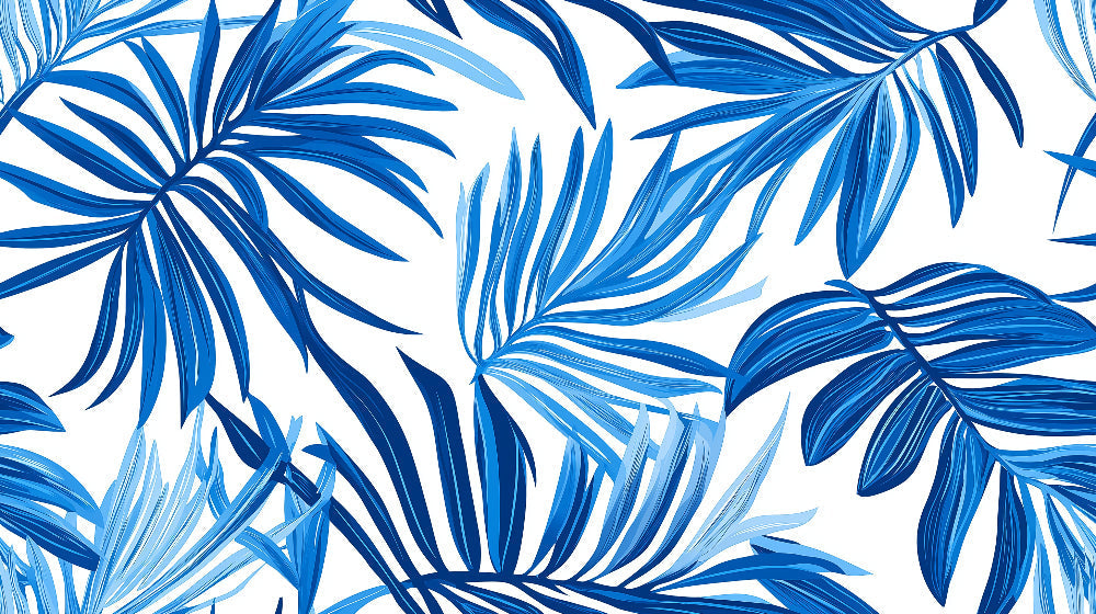 Blue Palm Leaves design file showing detailed tropical pattern on white background