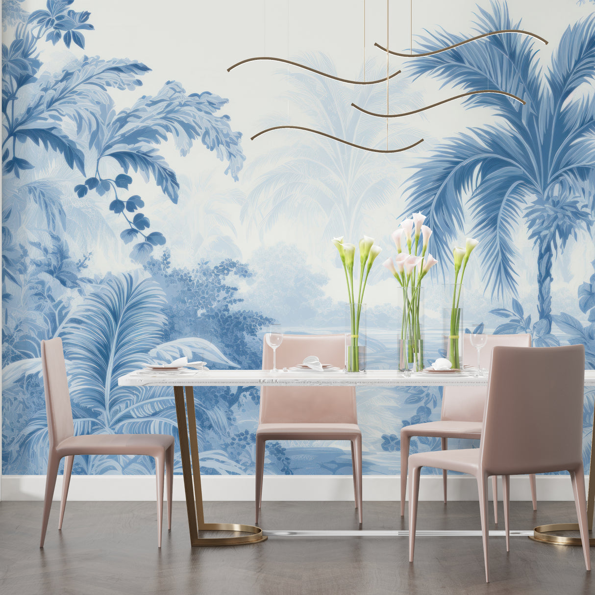Palm paradise wallpaper bringing coastal feel to dining room space