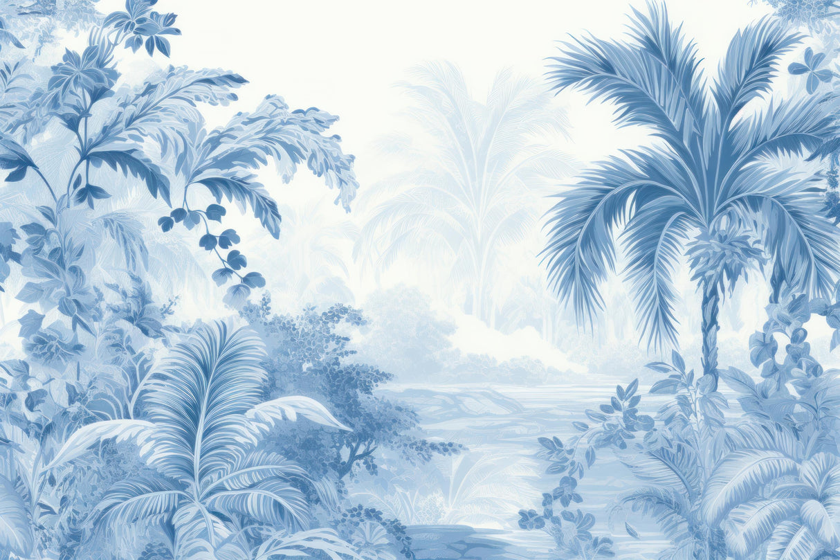 Blue tropical palm paradise design file showing intricate palm frond pattern and ethereal background