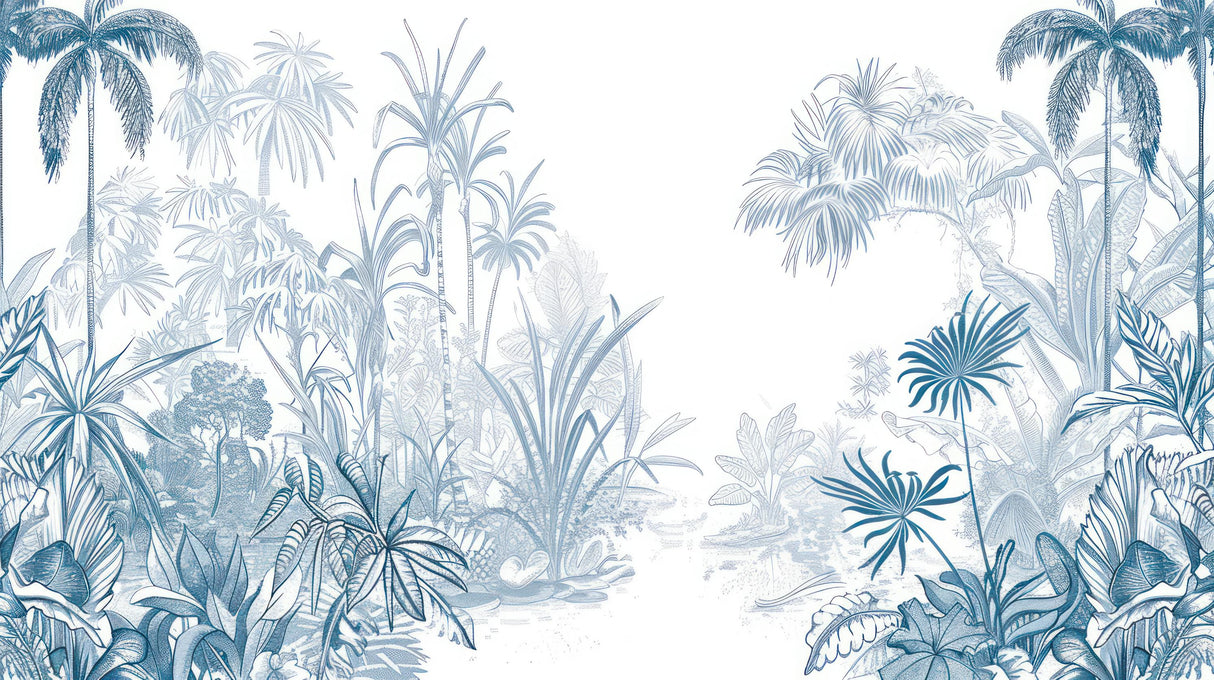 Blue palm trees line art design file showing intricate pattern details