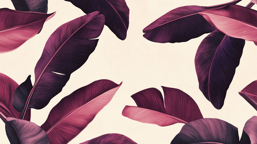 Burgundy banana leaves design file showing detailed leaf pattern and rich wine-colored tones
