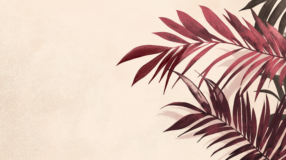 Tropical palm leaf design file showing detailed burgundy palm fronds on beige background